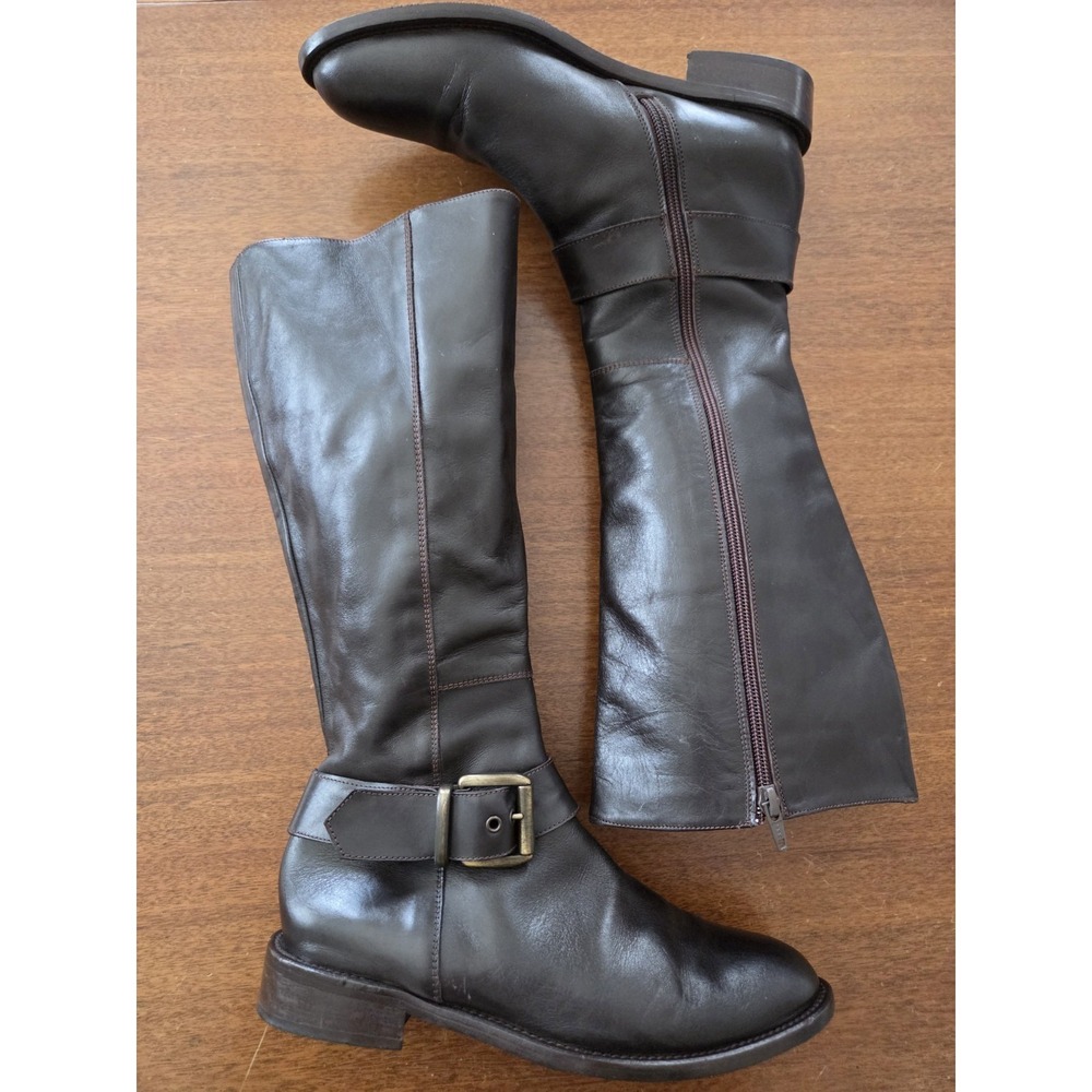 Leather Tall Riding Boots Womens 7.5 Classic Old Money Colin Stuart Italy Dk Brn - Picture 2 of 13